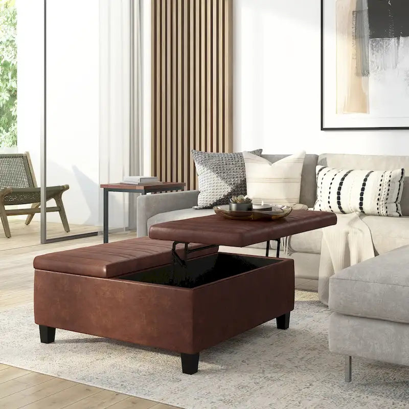 Pouf-table carré contemporain de 36 pouces de large