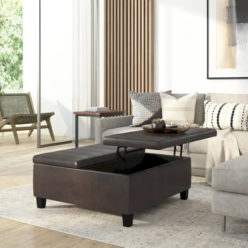 Pouf-table carré contemporain de 36 pouces de large