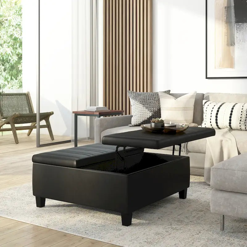 Pouf-table carré contemporain de 36 pouces de large