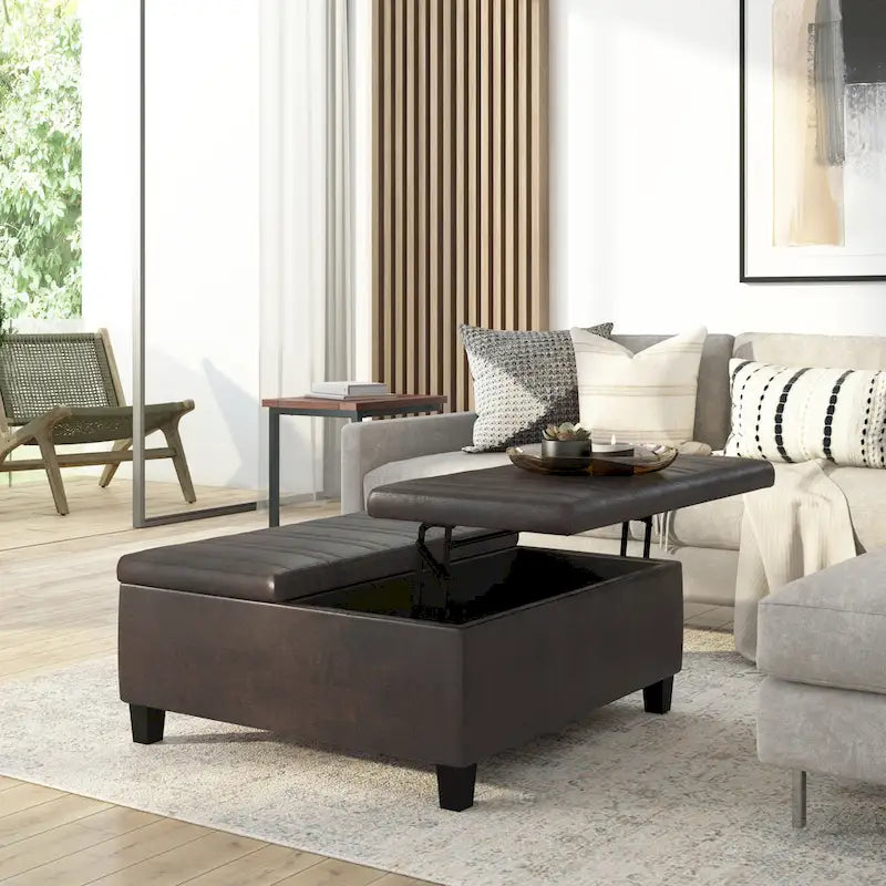 Pouf-table carré contemporain de 36 pouces de large