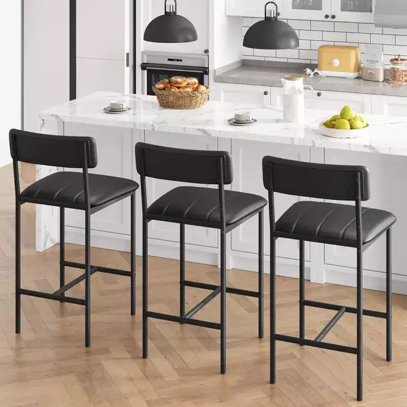 Lot de 2 tabourets de bar, tabourets de bar de cuisine avec repose-pieds, tabourets de bar en PU rembourrés, chaises de bar pour îlot de cuisine, comptoir, noir classique