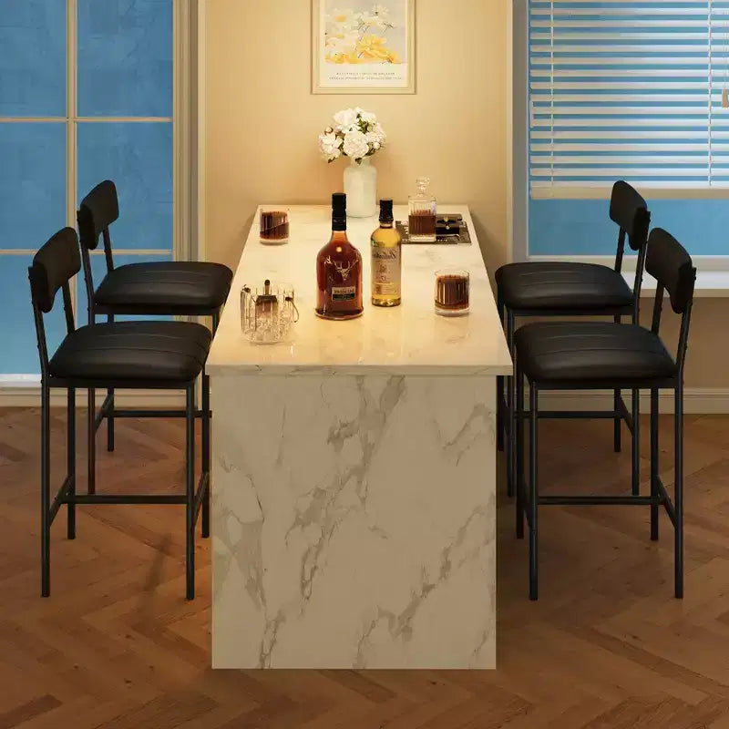 Lot de 2 tabourets de bar, tabourets de bar de cuisine avec repose-pieds, tabourets de bar en PU rembourrés, chaises de bar pour îlot de cuisine, comptoir, noir classique