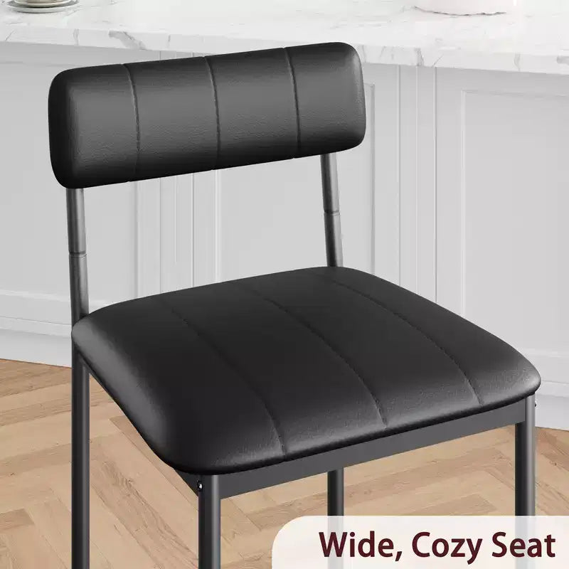 Lot de 2 tabourets de bar, tabourets de bar de cuisine avec repose-pieds, tabourets de bar en PU rembourrés, chaises de bar pour îlot de cuisine, comptoir, noir classique