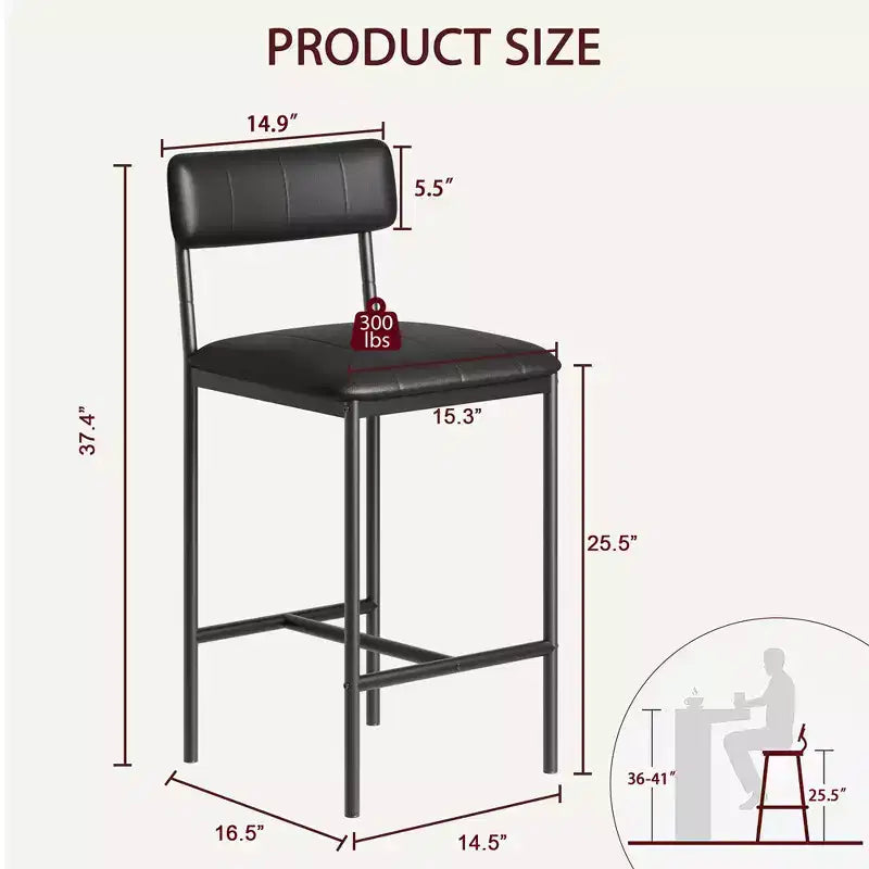 Lot de 2 tabourets de bar, tabourets de bar de cuisine avec repose-pieds, tabourets de bar en PU rembourrés, chaises de bar pour îlot de cuisine, comptoir, noir classique