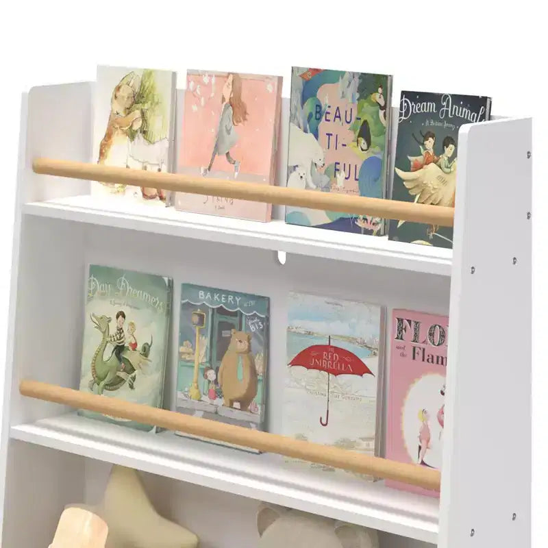 Étagère à livres pour enfants avec organisateur de jouets, bibliothèque à 3 niveaux en bois pour enfants, organisateur de rangement de jouets avec pieds, étagère pour chambre d'enfants, blanc