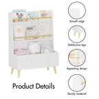 Étagère à livres pour enfants avec organisateur de jouets, bibliothèque à 3 niveaux en bois pour enfants, organisateur de rangement de jouets avec pieds, étagère pour chambre d'enfants, blanc