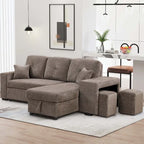 Canapé d'angle moderne réversible 3 places, avec méridienne de rangement et 2 poufs