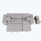 Canapé d'angle moderne réversible 3 places, avec méridienne de rangement et 2 poufs