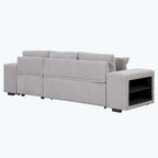 Canapé d'angle moderne réversible 3 places, avec méridienne de rangement et 2 poufs