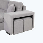 Canapé d'angle moderne réversible 3 places, avec méridienne de rangement et 2 poufs