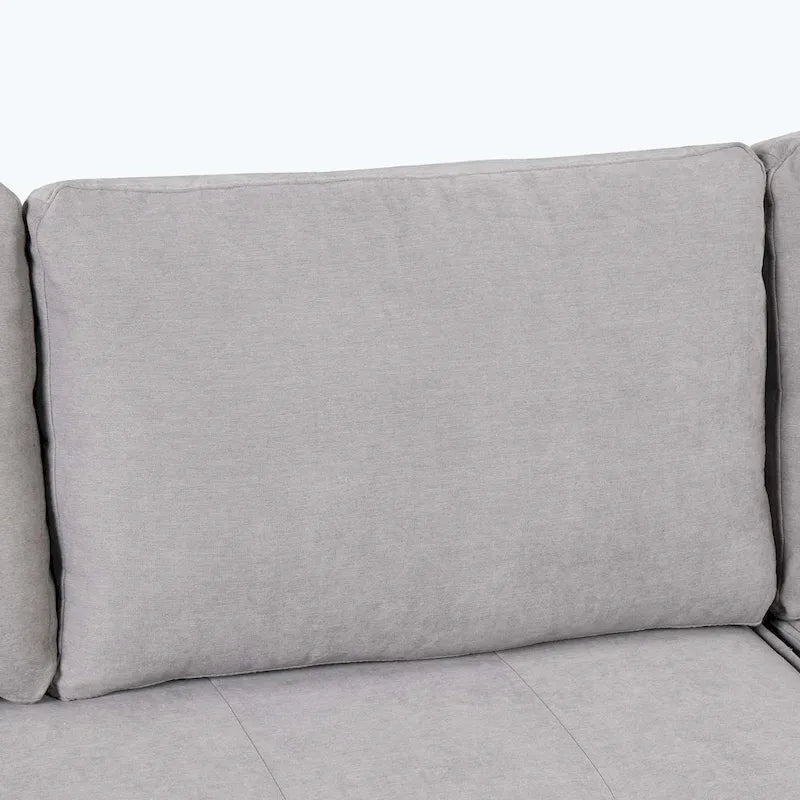 Canapé d'angle moderne réversible 3 places, avec méridienne de rangement et 2 poufs