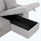 Canapé d'angle moderne réversible 3 places, avec méridienne de rangement et 2 poufs