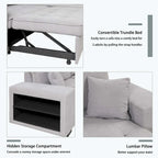 Canapé d'angle moderne réversible 3 places, avec méridienne de rangement et 2 poufs