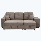 Canapé d'angle moderne réversible 3 places, avec méridienne de rangement et 2 poufs