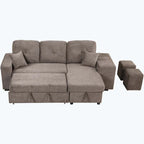 Canapé d'angle moderne réversible 3 places, avec méridienne de rangement et 2 poufs