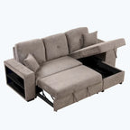 Canapé d'angle moderne réversible 3 places, avec méridienne de rangement et 2 poufs