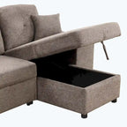 Canapé d'angle moderne réversible 3 places, avec méridienne de rangement et 2 poufs