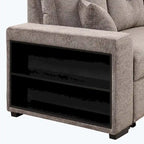 Canapé d'angle moderne réversible 3 places, avec méridienne de rangement et 2 poufs