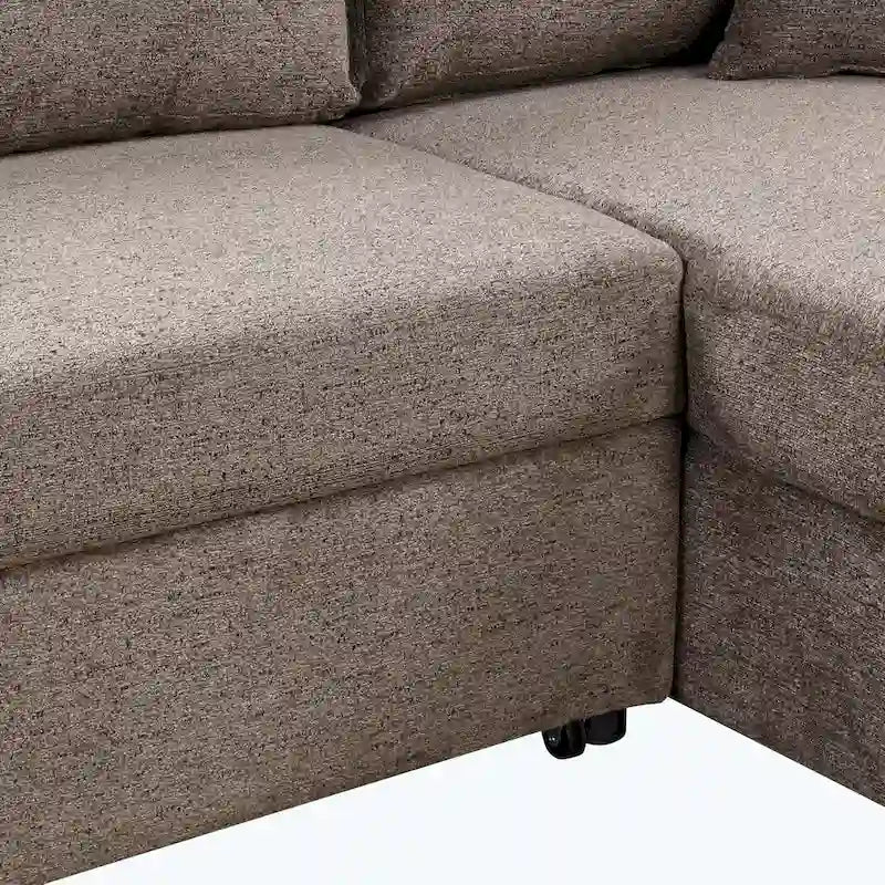 Canapé d'angle moderne réversible 3 places, avec méridienne de rangement et 2 poufs