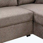 Canapé d'angle moderne réversible 3 places, avec méridienne de rangement et 2 poufs