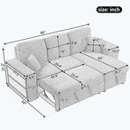 Canapé d'angle moderne réversible 3 places, avec méridienne de rangement et 2 poufs