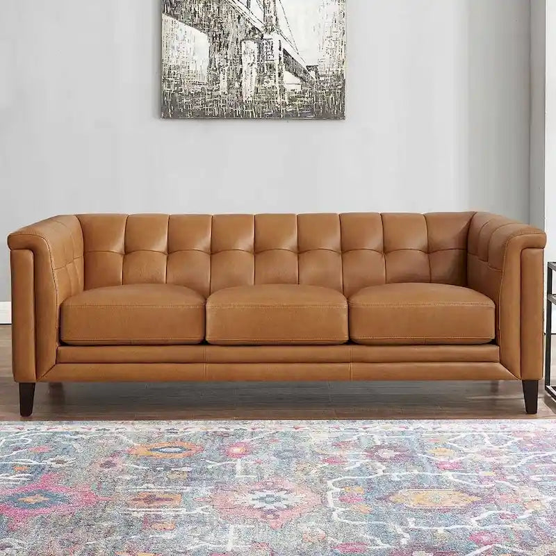 Ensemble canapé, causeuse et fauteuil en cuir pleine fleur Hydeline Arvo avec plumes, mousse à mémoire de forme et ressorts