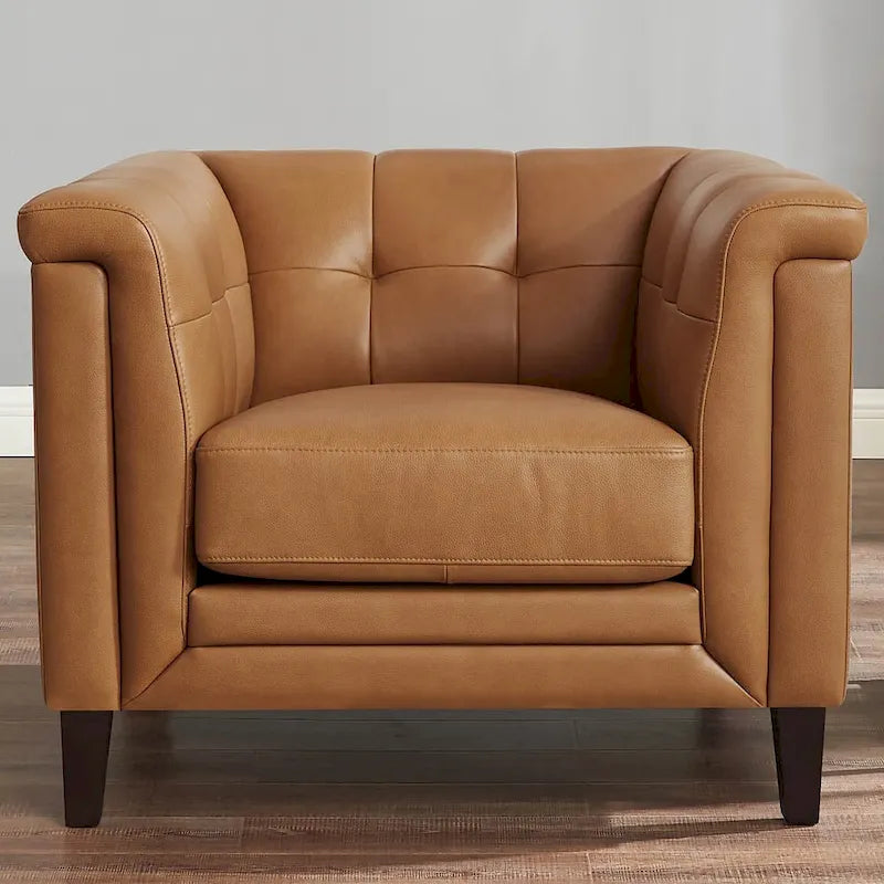 Ensemble canapé, causeuse et fauteuil en cuir pleine fleur Hydeline Arvo avec plumes, mousse à mémoire de forme et ressorts