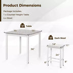 Costway Ensemble de Table de Bar 5 Pièces, Table à Manger Carrée et 4 Tabourets de Bar Rembourrés en Cuir PVC Marron/Blanc