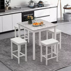 Costway Ensemble de Table de Bar 5 Pièces, Table à Manger Carrée et 4 Tabourets de Bar Rembourrés en Cuir PVC Marron/Blanc