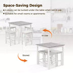 Costway Ensemble de Table de Bar 5 Pièces, Table à Manger Carrée et 4 Tabourets de Bar Rembourrés en Cuir PVC Marron/Blanc