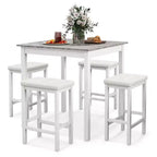 Costway Ensemble de Table de Bar 5 Pièces, Table à Manger Carrée et 4 Tabourets de Bar Rembourrés en Cuir PVC Marron/Blanc