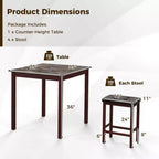 Costway Ensemble de Table de Bar 5 Pièces, Table à Manger Carrée et 4 Tabourets de Bar Rembourrés en Cuir PVC Marron/Blanc