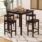 Costway Ensemble de Table de Bar 5 Pièces, Table à Manger Carrée et 4 Tabourets de Bar Rembourrés en Cuir PVC Marron/Blanc