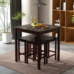Costway Ensemble de Table de Bar 5 Pièces, Table à Manger Carrée et 4 Tabourets de Bar Rembourrés en Cuir PVC Marron/Blanc
