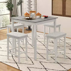 Costway Ensemble de Table de Bar 5 Pièces, Table à Manger Carrée et 4 Tabourets de Bar Rembourrés en Cuir PVC Marron/Blanc
