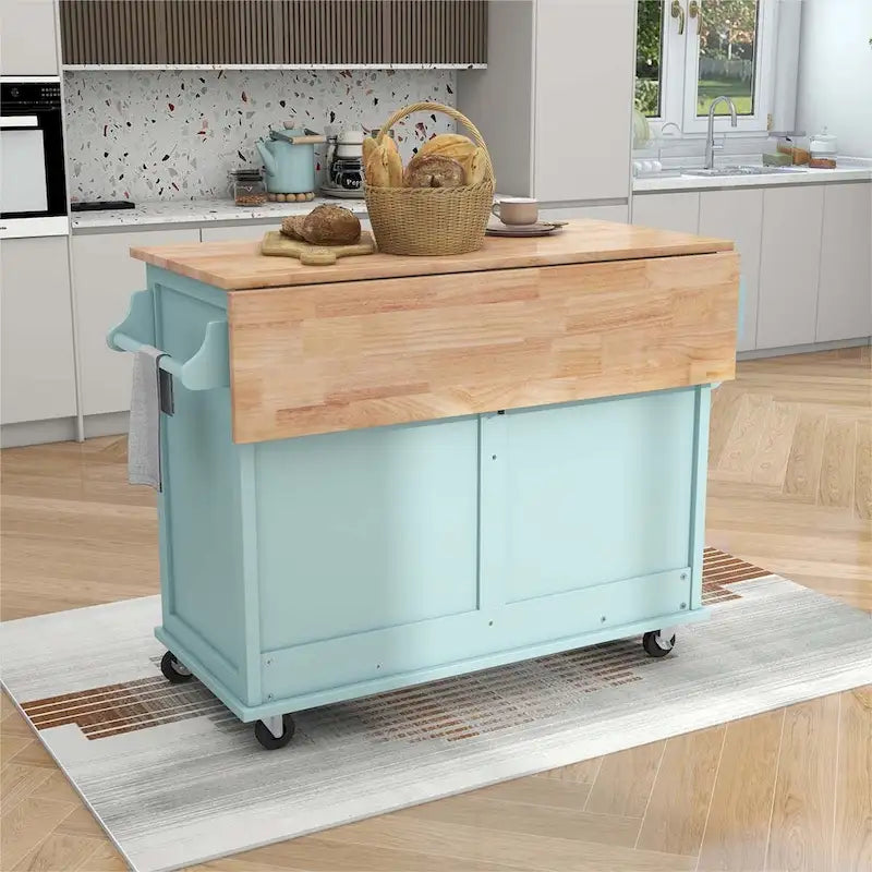 Desserte de cuisine avec plateau abattant en bois d'hévéa
