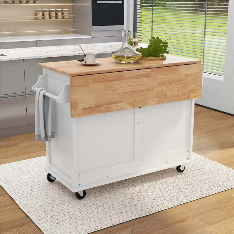 Desserte de cuisine avec plateau abattant en bois d'hévéa