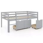 Lit mezzanine bas simple Costway avec 3 tiroirs, échelle et barrières de sécurité pleine longueur, rangement, blanc/gris