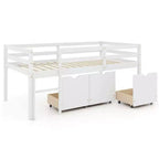 Lit mezzanine bas simple Costway avec 3 tiroirs, échelle et barrières de sécurité pleine longueur, rangement, blanc/gris