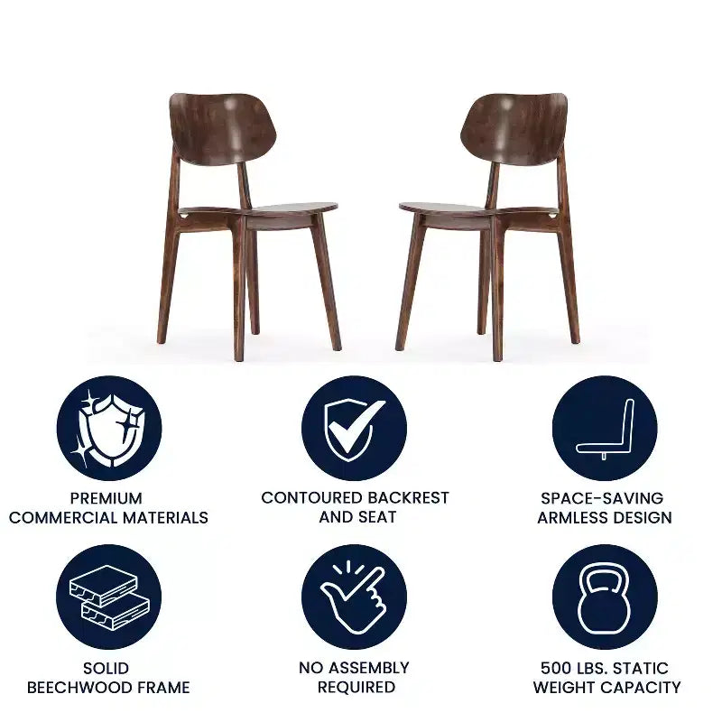 Flash Furniture Verona Lot de 2 chaises de salle à manger en bois massif de qualité commerciale avec dossiers ovales incurvés