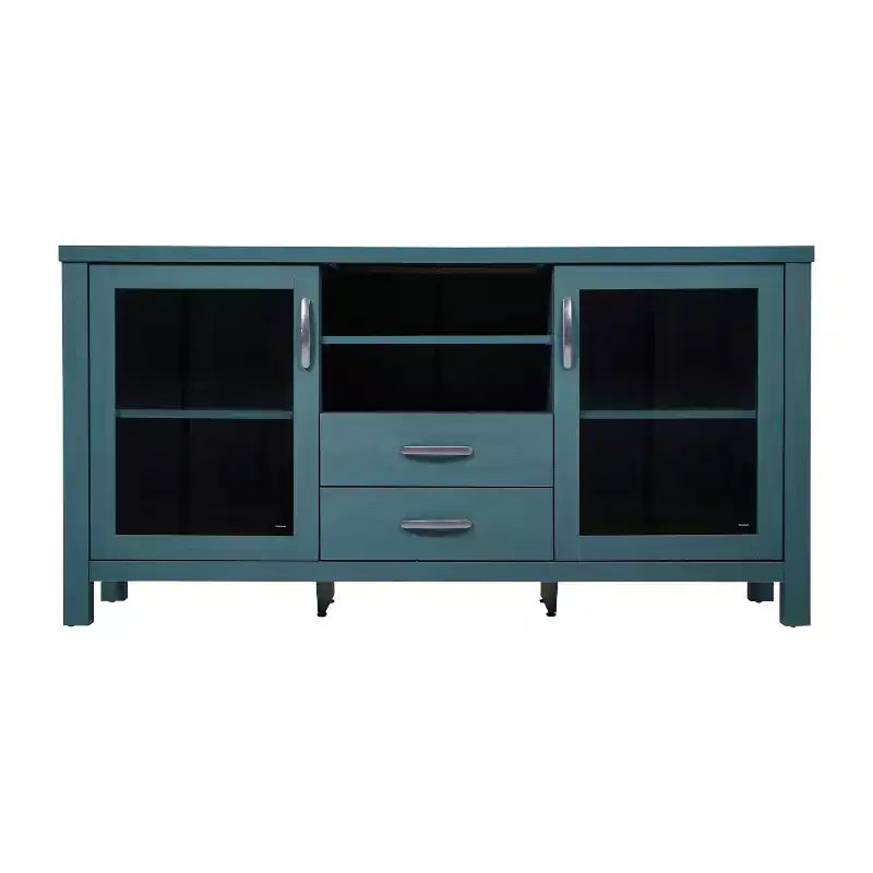 Flash Furniture Dion Buffet Moderne pour Cuisine et Salle à Manger, en Bois Usiné avec 2 Portes en Verre Trempé, 2 Tiroirs, Étagère Ouverte