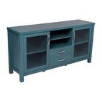 Flash Furniture Dion Buffet Moderne pour Cuisine et Salle à Manger, en Bois Usiné avec 2 Portes en Verre Trempé, 2 Tiroirs, Étagère Ouverte