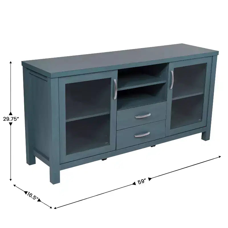 Flash Furniture Dion Buffet Moderne pour Cuisine et Salle à Manger, en Bois Usiné avec 2 Portes en Verre Trempé, 2 Tiroirs, Étagère Ouverte