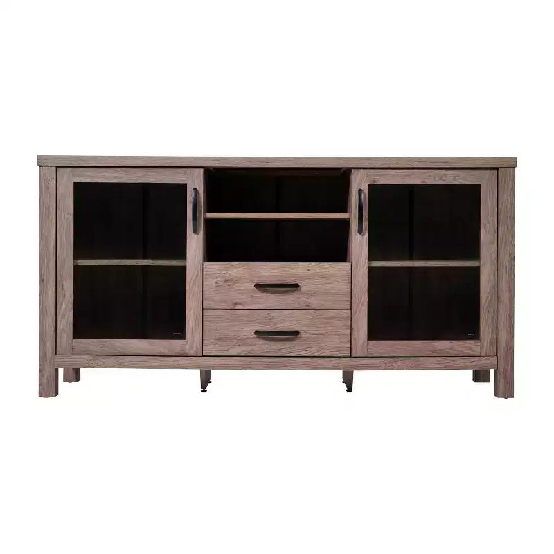 Flash Furniture Dion Buffet Moderne pour Cuisine et Salle à Manger, en Bois Usiné avec 2 Portes en Verre Trempé, 2 Tiroirs, Étagère Ouverte