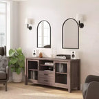 Flash Furniture Dion Buffet Moderne pour Cuisine et Salle à Manger, en Bois Usiné avec 2 Portes en Verre Trempé, 2 Tiroirs, Étagère Ouverte