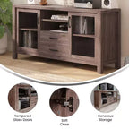 Flash Furniture Dion Buffet Moderne pour Cuisine et Salle à Manger, en Bois Usiné avec 2 Portes en Verre Trempé, 2 Tiroirs, Étagère Ouverte