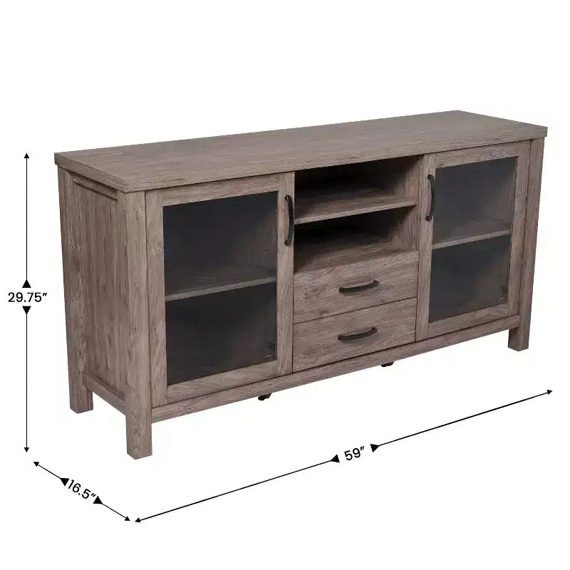 Flash Furniture Dion Buffet Moderne pour Cuisine et Salle à Manger, en Bois Usiné avec 2 Portes en Verre Trempé, 2 Tiroirs, Étagère Ouverte