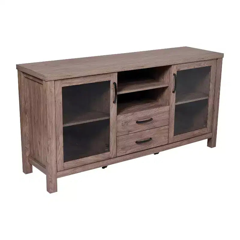 Flash Furniture Dion Buffet Moderne pour Cuisine et Salle à Manger, en Bois Usiné avec 2 Portes en Verre Trempé, 2 Tiroirs, Étagère Ouverte