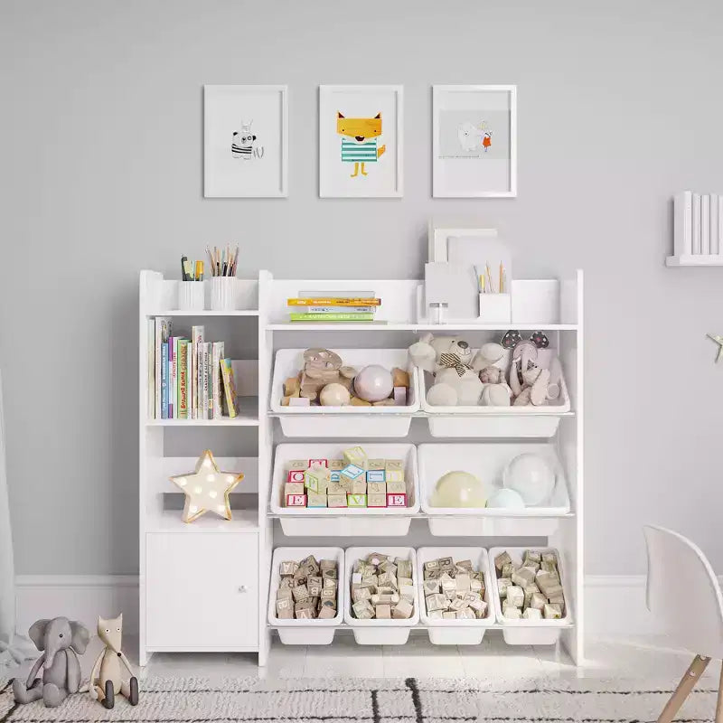 Sturdis Kids Toy Storage Organizer with Bookshelf and 8 Toy Bins