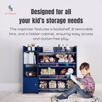 Organisateur de rangement de jouets Sturdis pour enfants avec étagère à livres et 8 bacs de rangement